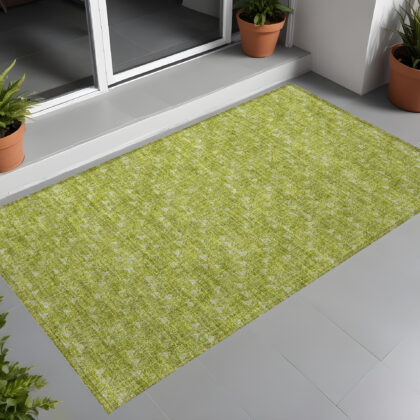 2' X 3' Moss Green Geometric Washable Non Skid Indoor Outdoor Area Rug
