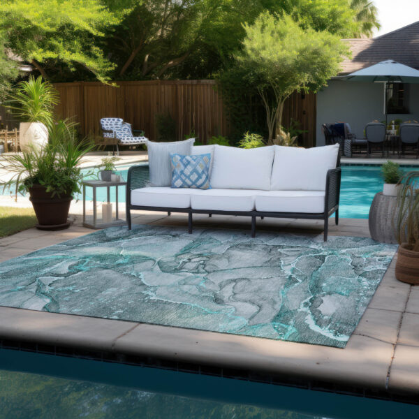 9' X 12' Gray and Ivory Abstract Washable Non Skid Indoor Outdoor Area Rug