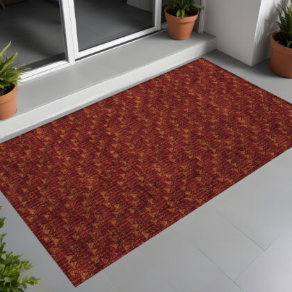 2' X 3' Burgundy Geometric Washable Non Skid Indoor Outdoor Area Rug