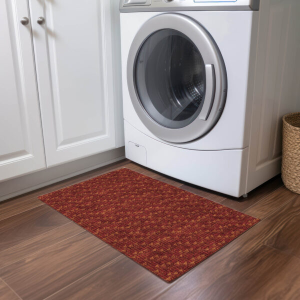 2' X 3' Burgundy Geometric Washable Non Skid Indoor Outdoor Area Rug