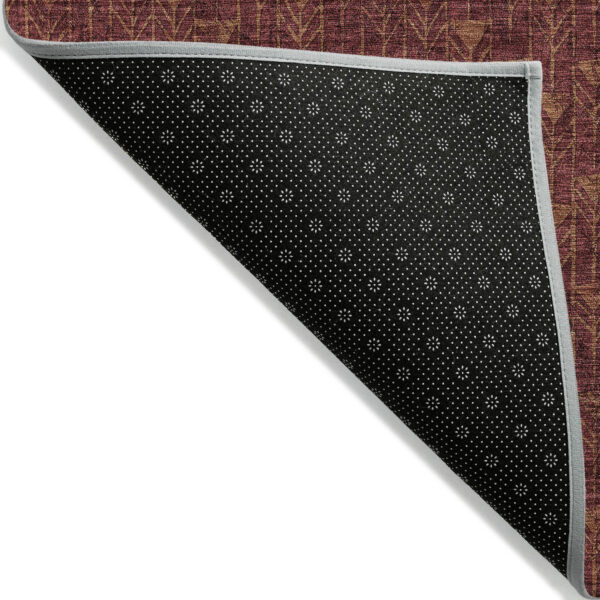 2' X 3' Burgundy Geometric Washable Non Skid Indoor Outdoor Area Rug
