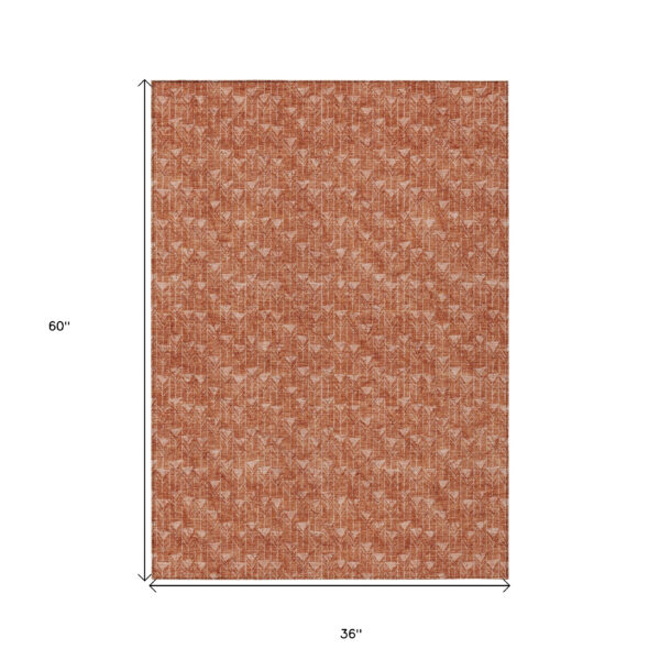 3' X 5' Terra Cotta Geometric Washable Non Skid Indoor Outdoor Area Rug