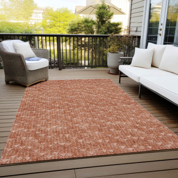 3' X 5' Terra Cotta Geometric Washable Non Skid Indoor Outdoor Area Rug