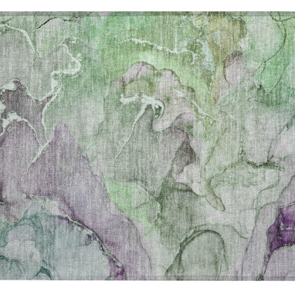 2' X 3' Green and Purple Abstract Washable Indoor Outdoor Area Rug