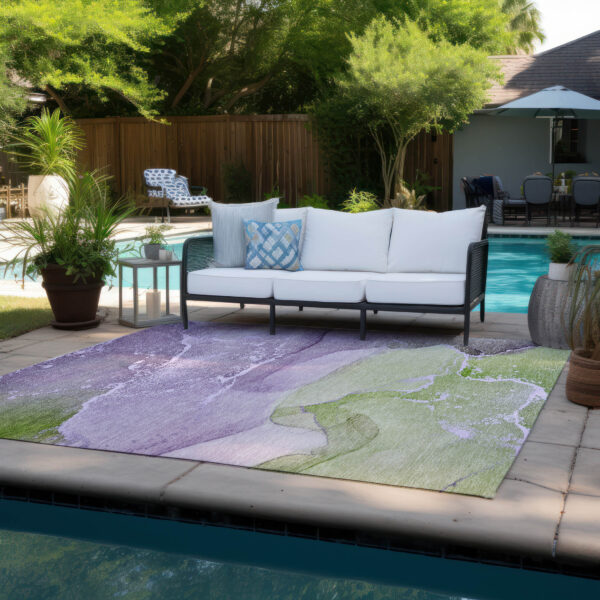 3' X 5' Purple Abstract Washable Non Skid Indoor Outdoor Area Rug