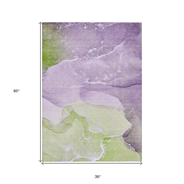 3' X 5' Purple Abstract Washable Non Skid Indoor Outdoor Area Rug