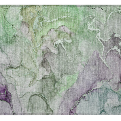 2' X 3' Green and Purple Abstract Washable Indoor Outdoor Area Rug
