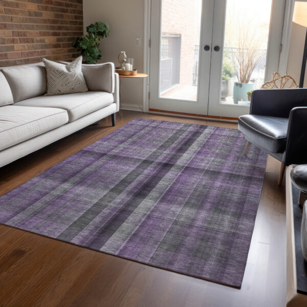 9' X 12' Purple Plaid Washable Non Skid Indoor Outdoor Area Rug