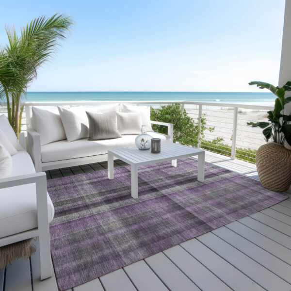 9' X 12' Purple Plaid Washable Non Skid Indoor Outdoor Area Rug