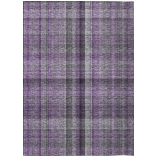 9' X 12' Purple Plaid Washable Non Skid Indoor Outdoor Area Rug
