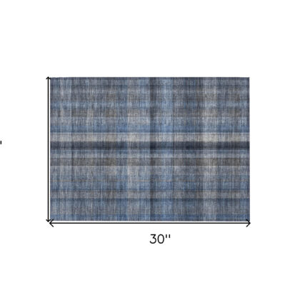 2' X 3' Blue Plaid Washable Non Skid Indoor Outdoor Area Rug