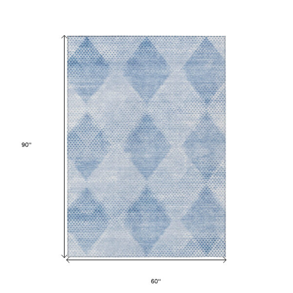5' X 8' Blue Geometric Washable Non Skid Indoor Outdoor Area Rug