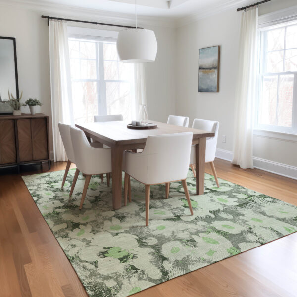 8' X 10' Artichoke Green Floral Washable Non Skid Indoor Outdoor Area Rug