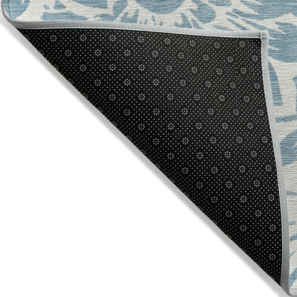 5' X 8' Denim and Ivory Floral Washable Non Skid Indoor Outdoor Area Rug