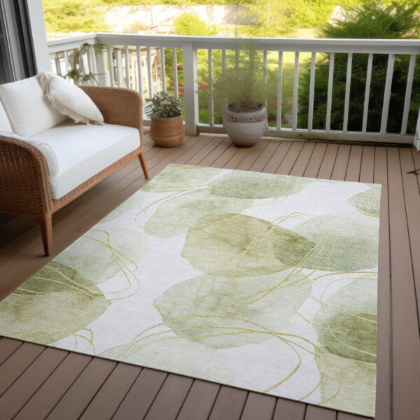 3' X 5' Green and Ivory Abstract Washable Non Skid Indoor Outdoor Area Rug