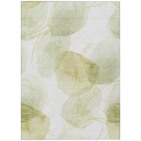 3' X 5' Green and Ivory Abstract Washable Non Skid Indoor Outdoor Area Rug
