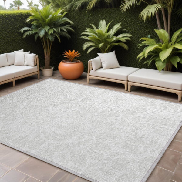 10' X 14' Ivory Floral Washable Non Skid Indoor Outdoor Area Rug