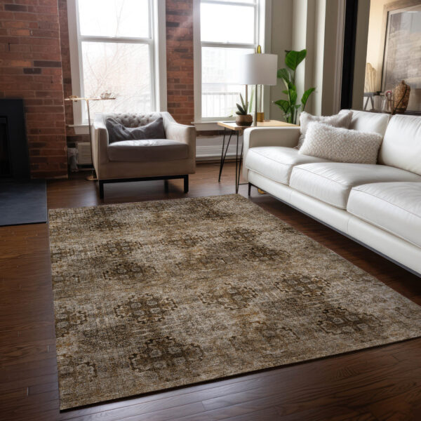 9' X 12' Taupe Floral Medallion Washable Non Skid Indoor Outdoor Area Rug