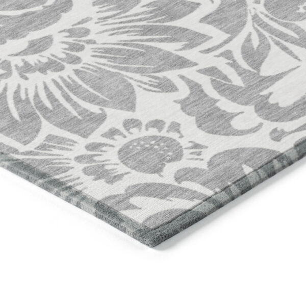 8' Runner Gray and Ivory Floral Washable Non Skid Indoor Outdoor Runner Rug