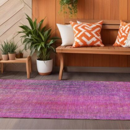 8' Runner Lilac Striped Washable Non Skid Indoor Outdoor Runner Rug