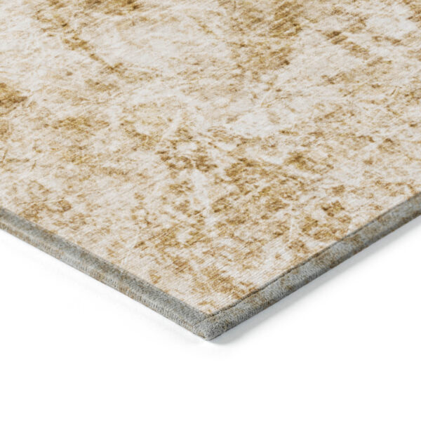 3' X 5' Cream and Gold Abstract Washable Non Skid Indoor Outdoor Area Rug