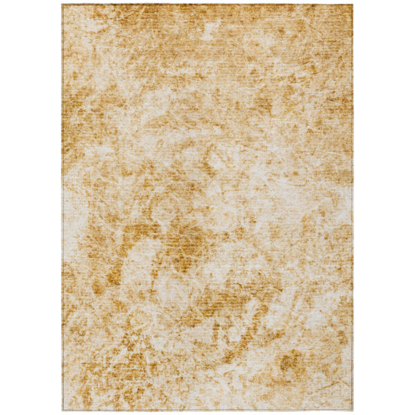 3' X 5' Cream and Gold Abstract Washable Non Skid Indoor Outdoor Area Rug
