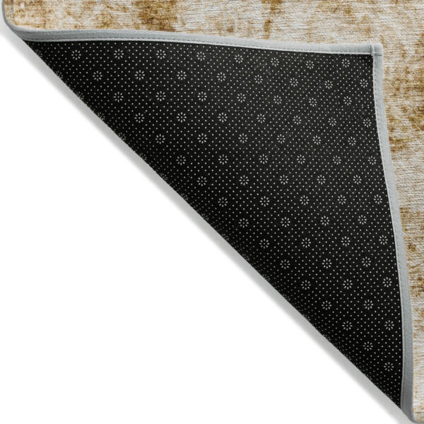 3' X 5' Cream and Gold Abstract Washable Non Skid Indoor Outdoor Area Rug