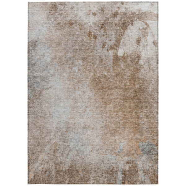 3' X 5' Brown and Off White Abstract Washable Non Skid Indoor Outdoor Area Rug