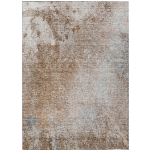 3' X 5' Brown and Off White Abstract Washable Non Skid Indoor Outdoor Area Rug