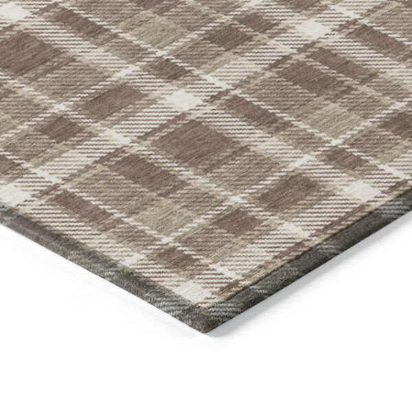 8' Round Chocolate and Ivory Round Plaid Washable Non Skid Indoor Outdoor Area Rug