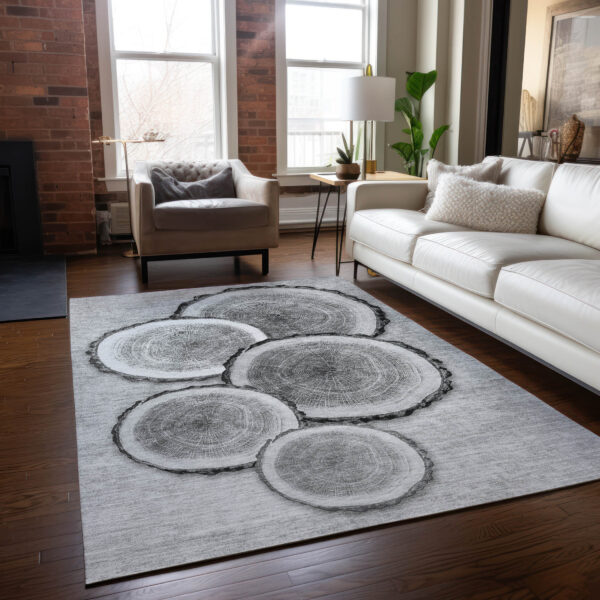 8' X 10' Gray and Black Faux Bois Washable Non Skid Indoor Outdoor Area Rug