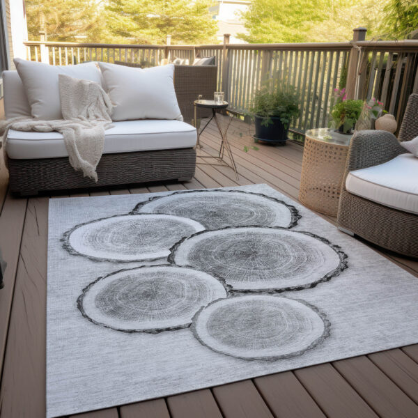 8' X 10' Gray and Black Faux Bois Washable Non Skid Indoor Outdoor Area Rug