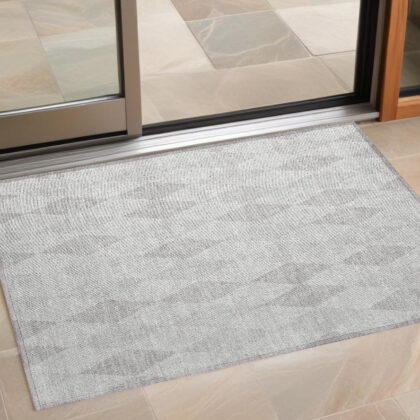3' X 5' Gray Geometric Washable Non Skid Indoor Outdoor Area Rug