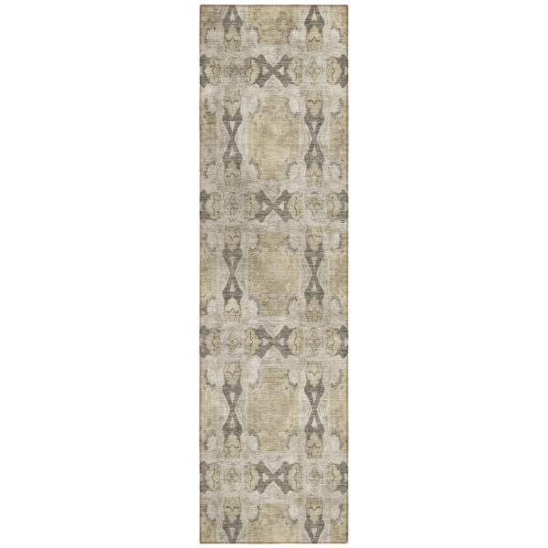 8' Runner Beige and Gray Floral Medallion Washable Non Skid Indoor Outdoor Runner Rug