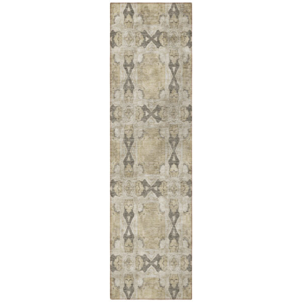 8' Runner Beige and Gray Floral Medallion Washable Non Skid Indoor Outdoor Runner Rug