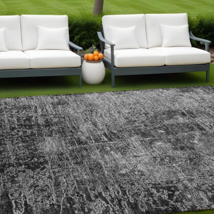 8' X 10' Gray Abstract Washable Non Skid Indoor Outdoor Area Rug