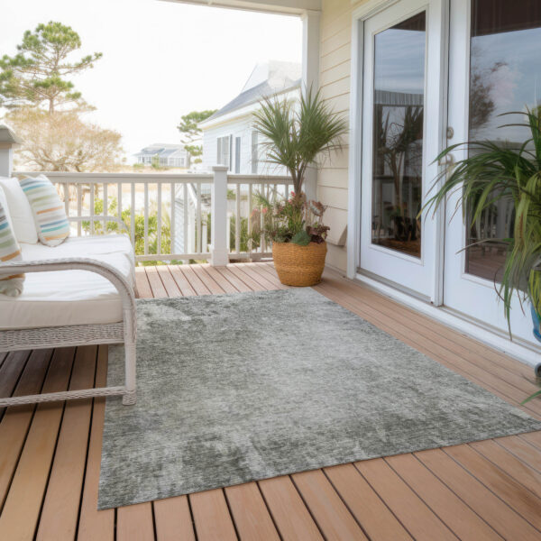 5' X 8' Gray and Off White Abstract Washable Non Skid Indoor Outdoor Area Rug