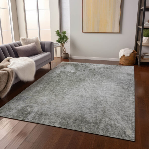 5' X 8' Gray and Off White Abstract Washable Non Skid Indoor Outdoor Area Rug
