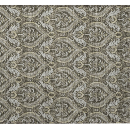 2' X 3' Taupe and Beige Damask Washable Non Skid Indoor Outdoor Area Rug