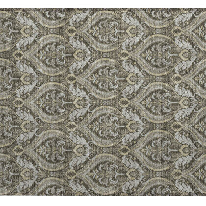 2' X 3' Taupe and Beige Damask Washable Non Skid Indoor Outdoor Area Rug