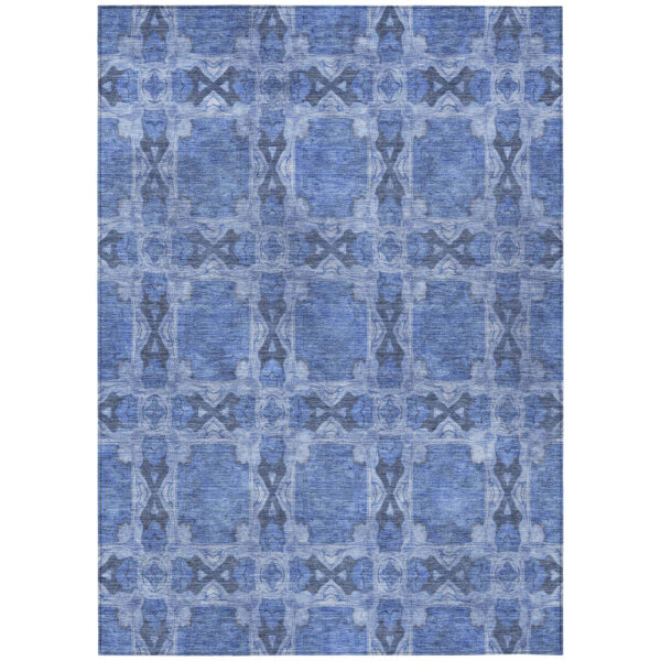 10' X 14' Denim Blue and Gray Floral Medallion Washable Non Skid Indoor Outdoor Area Rug