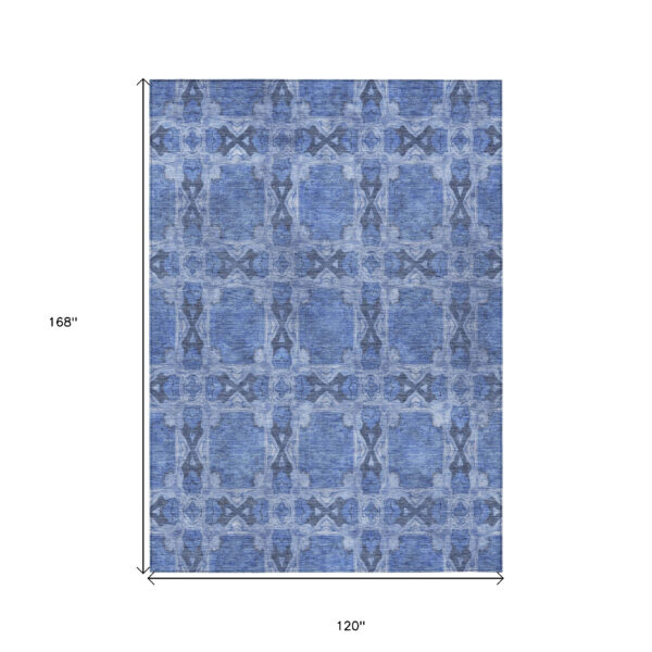 10' X 14' Denim Blue and Gray Floral Medallion Washable Non Skid Indoor Outdoor Area Rug