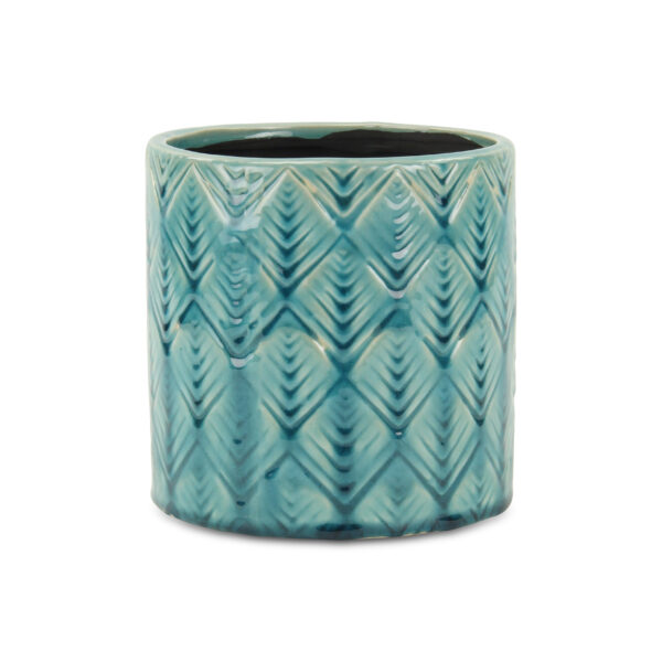 6" Turquoise Geometric Ceramic Indoor Outdoor Round Pot Planter