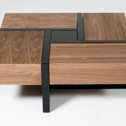 39" Brown and Black and Black Square Coffee Table with Four Drawers