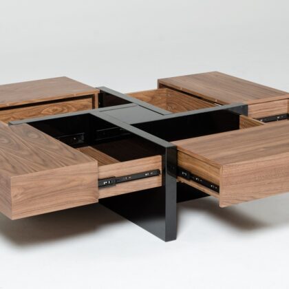 39" Brown and Black and Black Square Coffee Table with Four Drawers
