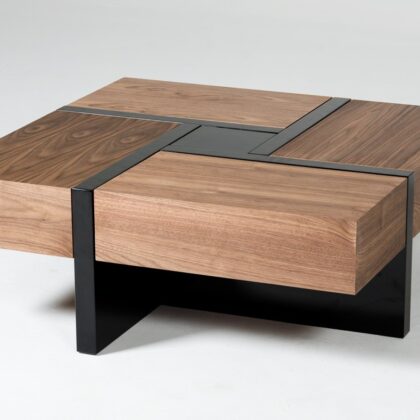 39" Brown and Black and Black Square Coffee Table with Four Drawers