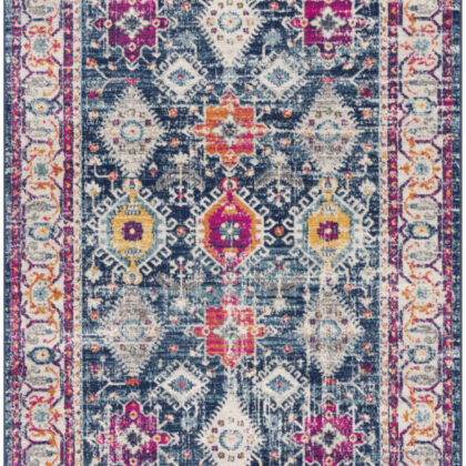 8' Navy Blue Oriental Dhurrie Runner Rug