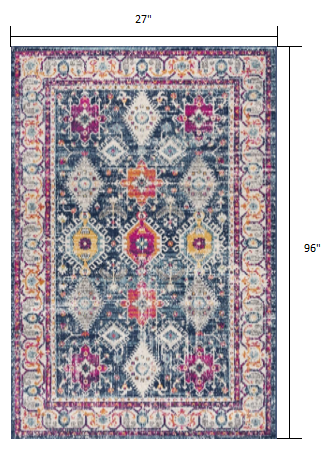 8' Navy Blue Oriental Dhurrie Runner Rug