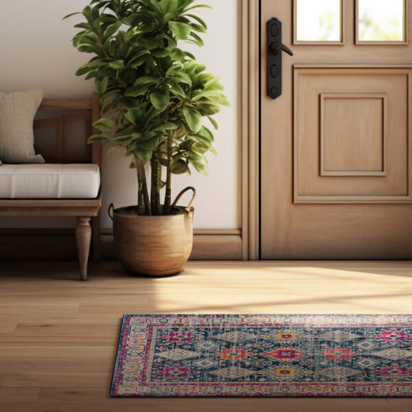 8' Navy Blue Oriental Dhurrie Runner Rug