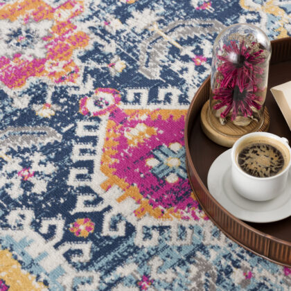 8' Navy Blue Oriental Dhurrie Runner Rug